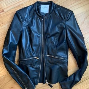 Leather zip up jacket with peplum